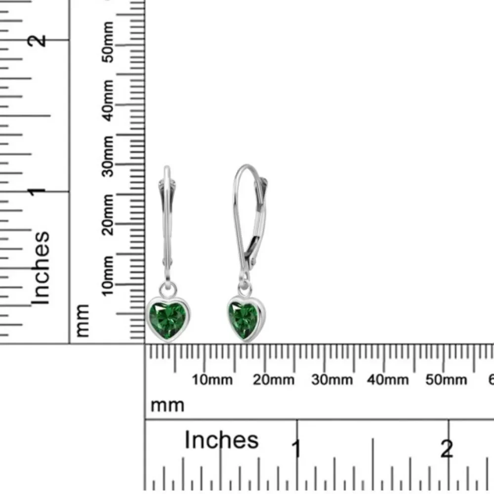 925 Sterling Silver 1.40 Cttw Green Emerald Heart Leverback Drop Earrings